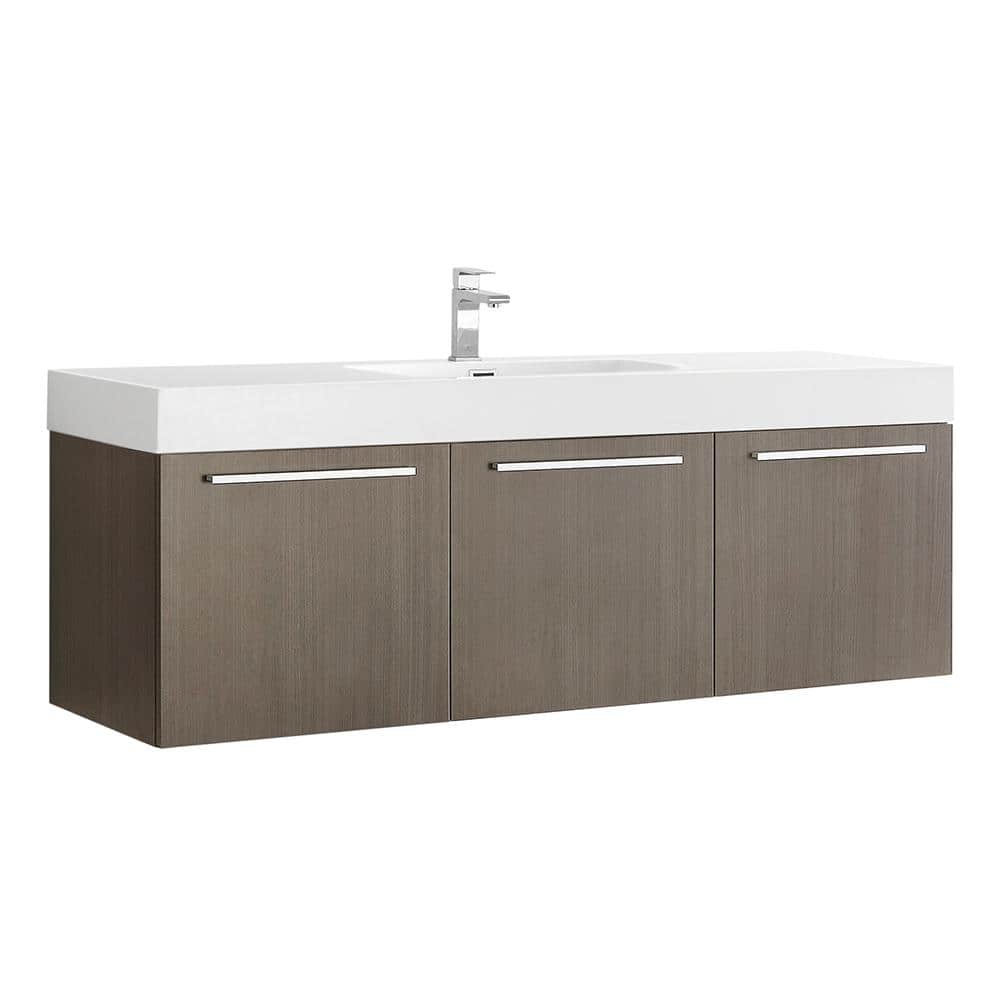 Gray Oak 60" Wall Mounted Single Sink Vanity with Acrylic Top