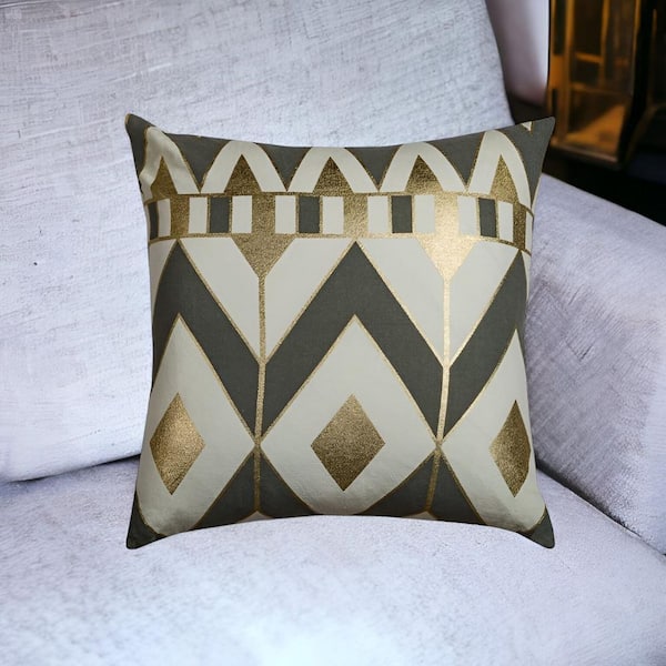 HomeRoots Gray, Ivory Geometric Polyester 20 in. x 20 in. Throw Pillow