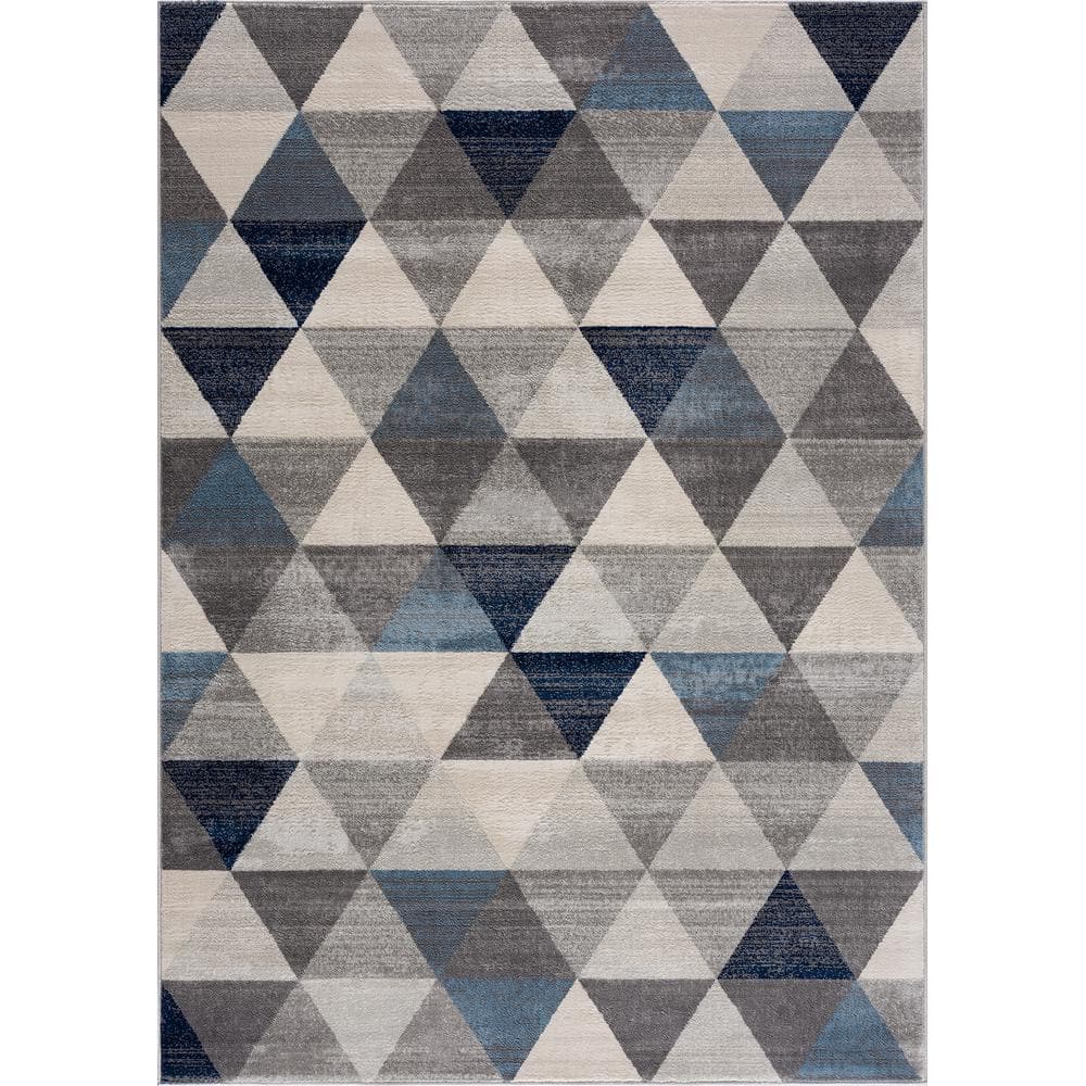 Pyramid Decor Area Rugs for Clearance Navy Modern Geometric Design