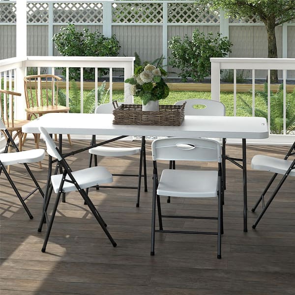 Modern, White, Blow Molded Plastic, 30 in. W, Double Pedestal Dining Table, Seats 6