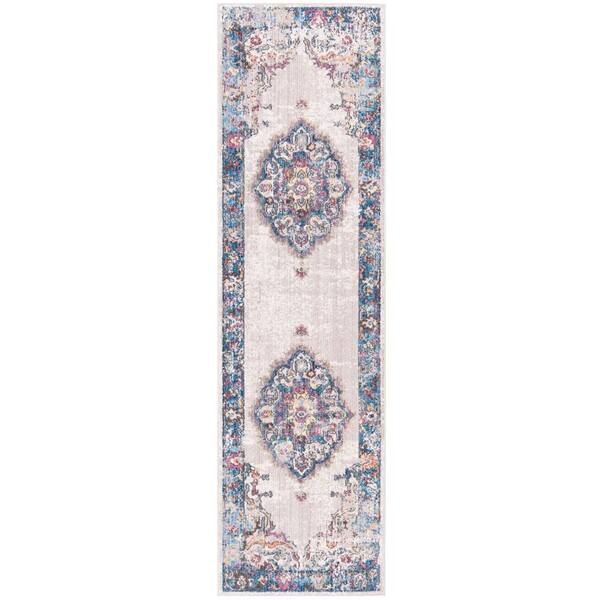 Bristol 2 ft. x 10 ft. Light Gray/Blue Medallion Runner Rug