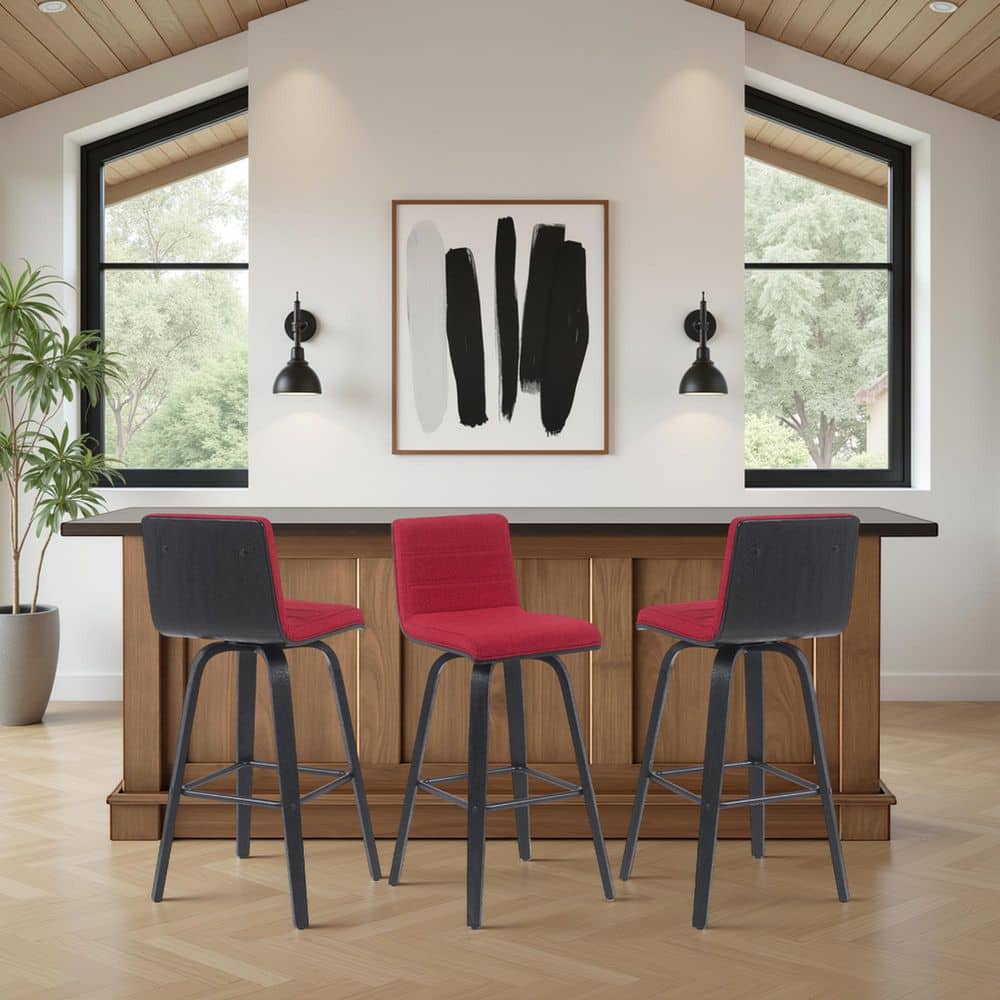 Vienna 39.5 in. H Red / Black Square Back Wood Bar Stool with Polyester Fabric Seat Set of 3 price history on PriceWatchPro