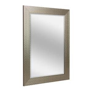 43.5 in. H x 31.5 in. W Modern Honeycomb Rectangle Champagne Silver Framed Beveled Glass Accent Wall Mirror