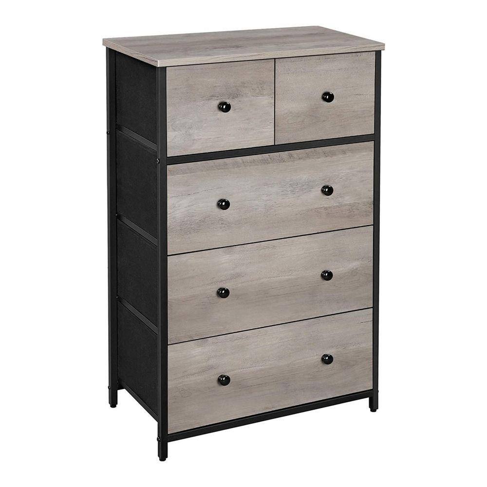 Benjara Antique White and Black 5-Drawer Wood and Metal Tall Dresser ...