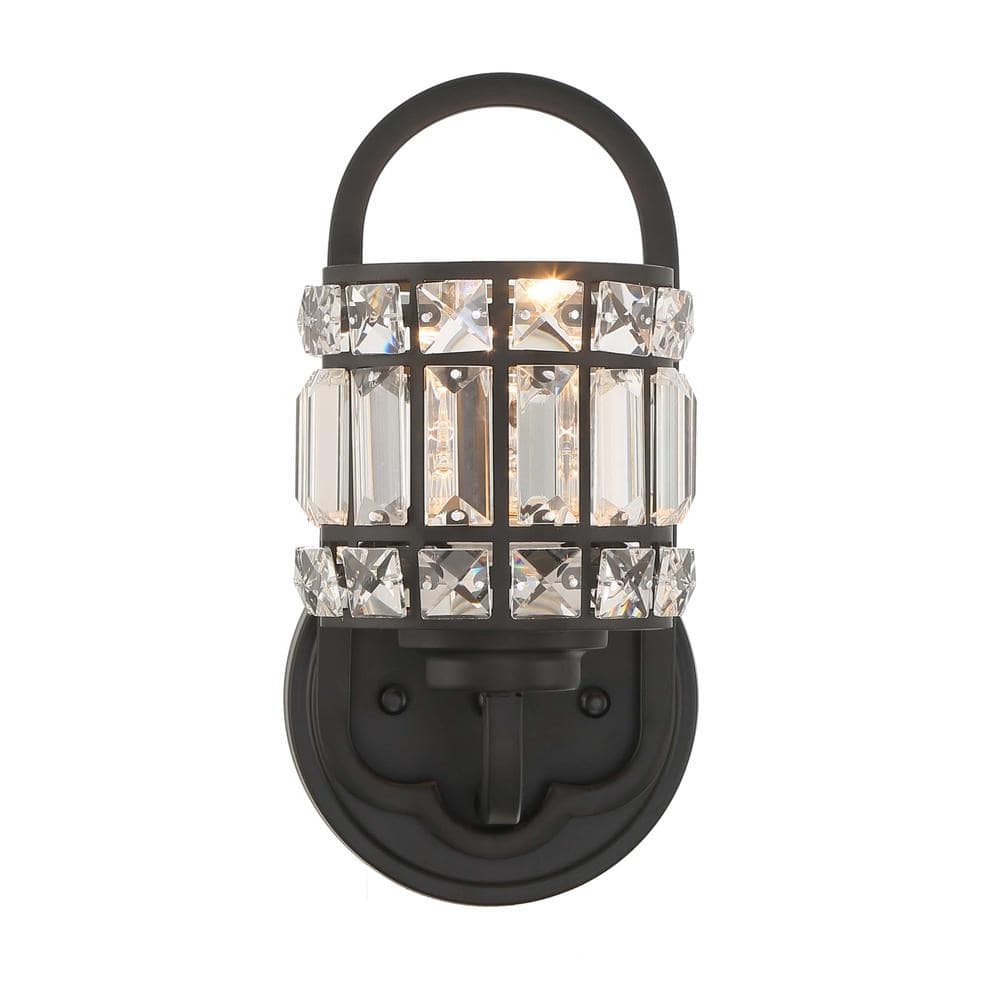 Elegant Matte Black Dimmable Vanity Wall Sconce with Crystal Accents