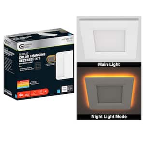 6 in. Square Canless Adjustable CCT Integrated LED Recessed Light Trim with Night Light Feature and Black Trim Option