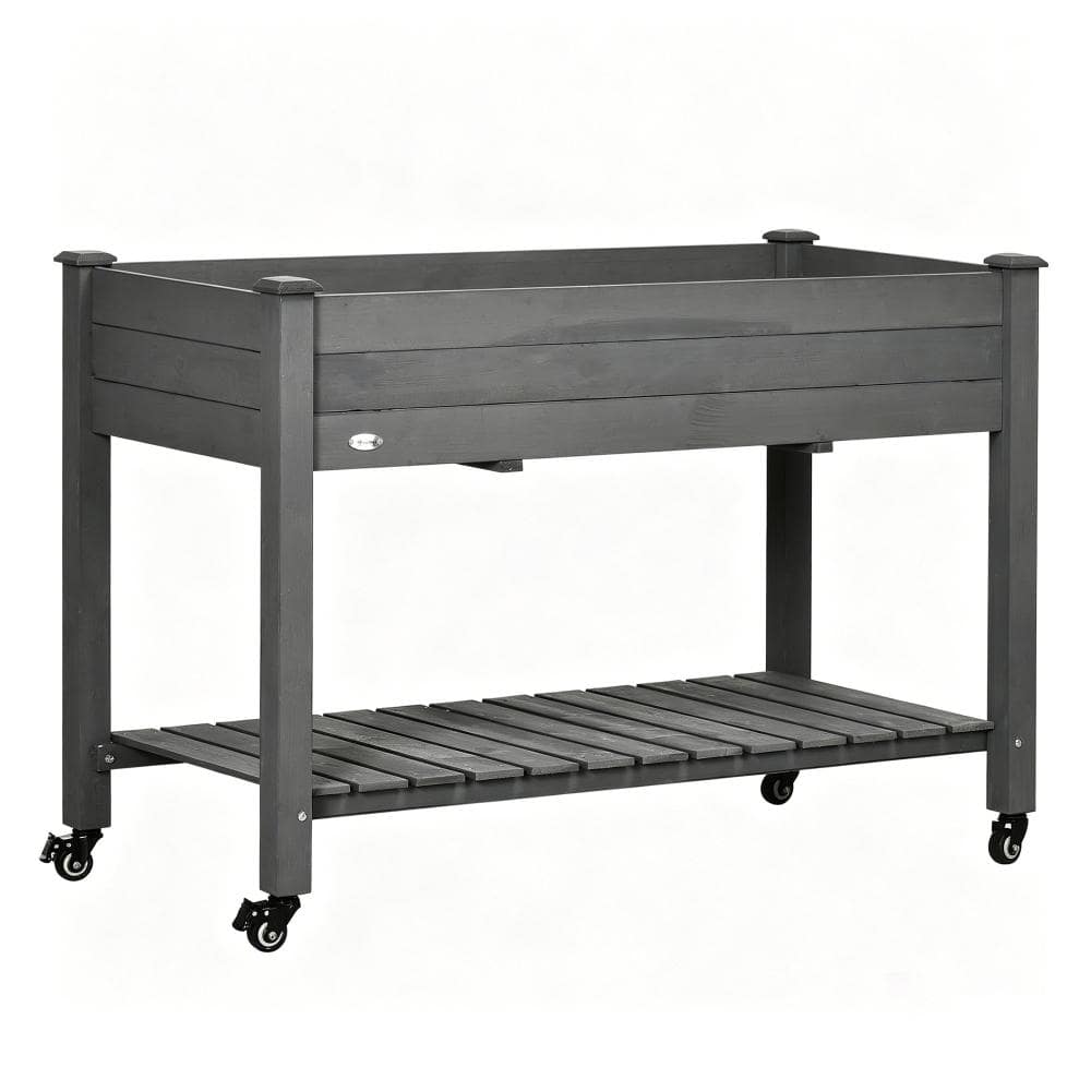 Outdoor Elevated Wood Raised Garden Bed with Lockable Wheels, Storage Shelf and Bed Liner price history on PriceWatchPro