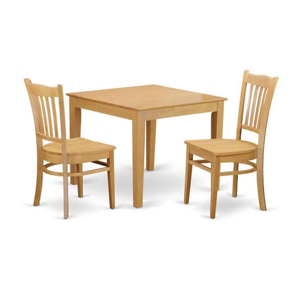 East West Furniture 3-Piece Natural Brown Oak Finish Solid Wood Top Dining Table Set