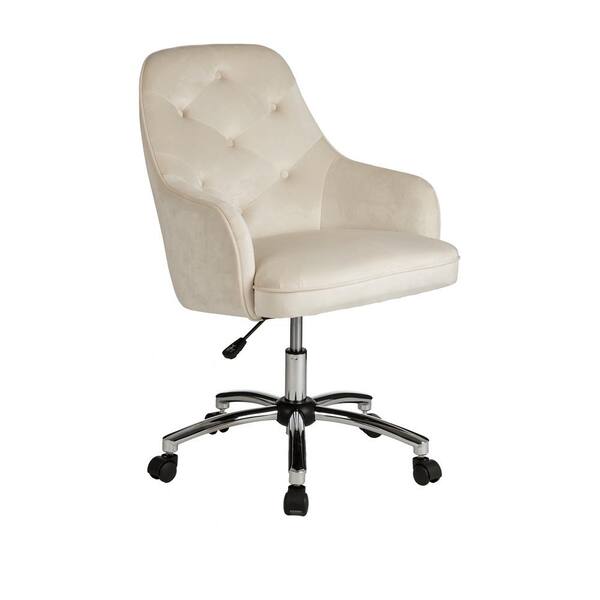 Glitzhome 39 75 In H Cream White, White Tufted Chair Desk