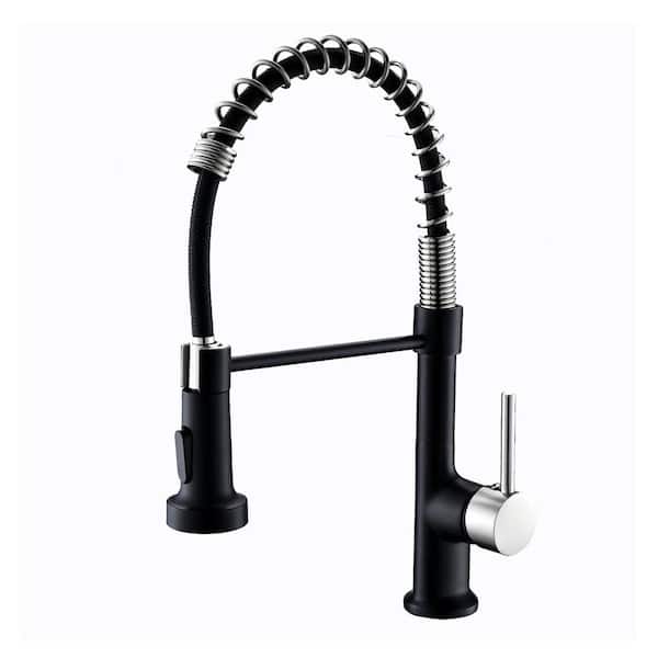Staykiwi Single Handle High Arc Pull Out Sprayer Kitchen Faucet in Black and Silver