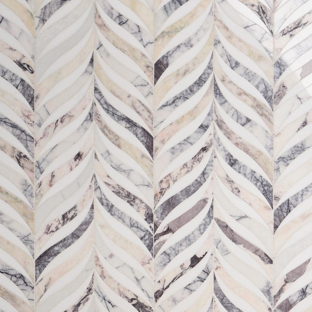 Peach Lilac Cream Polished Marble Mosaic Floor and Wall Tile