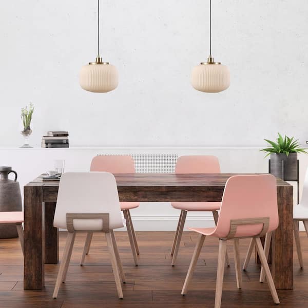Lily 1-Light Matte Brass Shaded Pendant Light with Frosted Ribbed Glass Shade