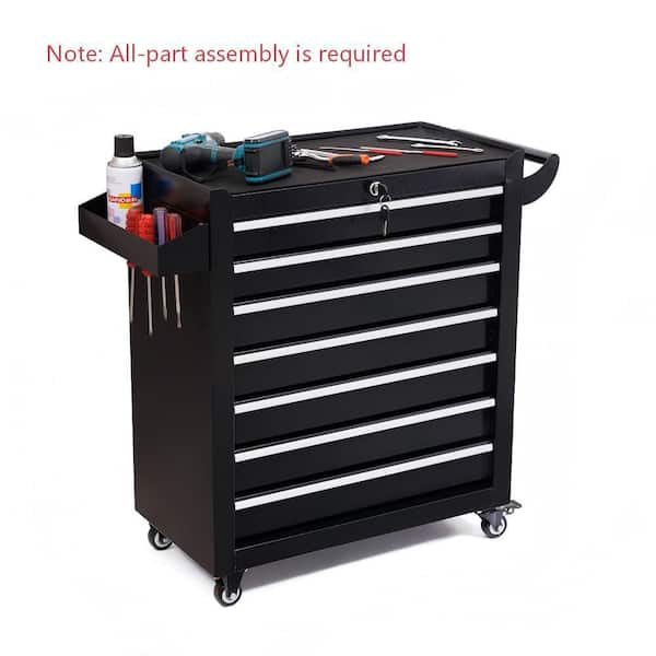 Black 31.26 in. H 7-Drawer Tool Storage Cabinet on Wheels for Garages, Warehouses, Repair Shops (Full Assembly Required)