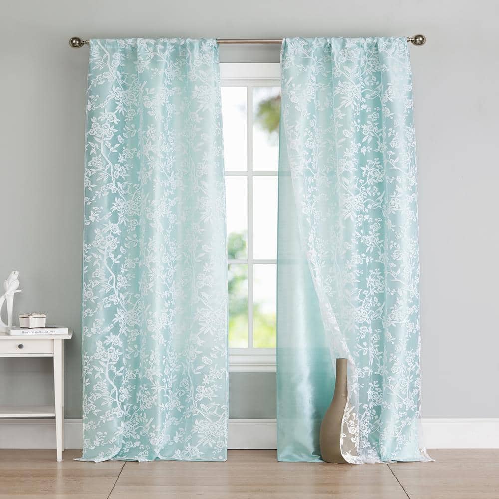 Heidilee 37 in. W x 96 in. L Polyester Window Panel in Spa Blue