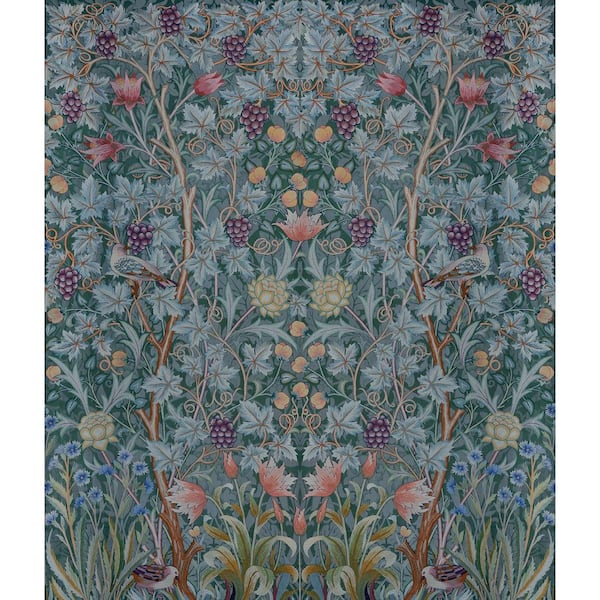 A-Street Prints 133.9 in. x 115.8 in. Vine Embroidery Blue Teal Wall Nature Mural