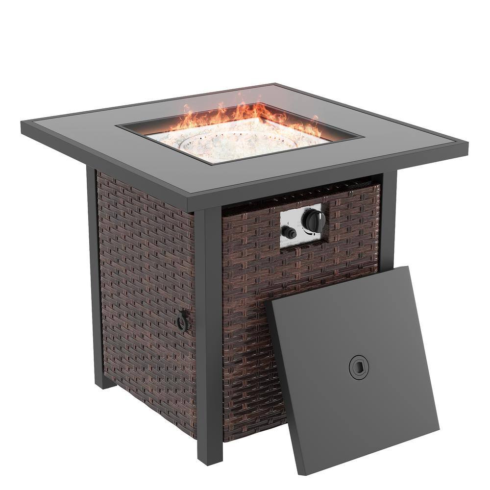 Rectangular Brown Metal and Wood Grain Table Patio Outdoor Coffee Table