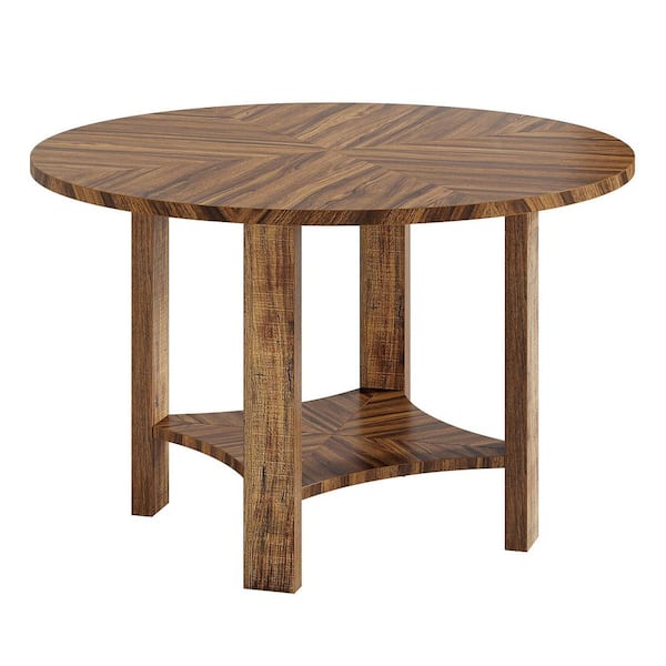 TRIBESIGNS WAY TO ORIGIN Rustic Brown Wood 47 in. Pedestal Round Dining Table Seats 4-6 People with 2-Tier Storage Shelf Dining Room Living Room