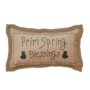 Spring In Bloom Natural Tan Moss Green Prim Spring Blessings 7 in. x 13 in. Throw Pillow