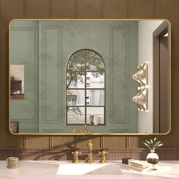 Cosy 48 in. W x 36 in. H Rectangular Framed Wall Bathroom Vanity Mirror in Brushed Gold