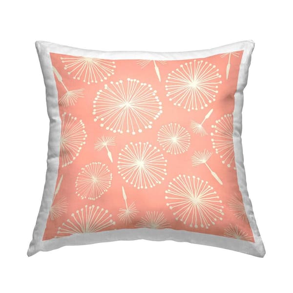 Stupell Industries Peach Dandelion Pattern Pink Floral Polyester 18 in. x 18 in. Throw Pillow
