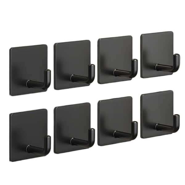Modern Matte No-Drill Self-Adhesive Stainless Steel Wall Mounted Robe and Coat Hook in Black, 8-Pack