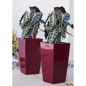 22 in. Tall Red Nested Plastic Self Watering Indoor/Outdoor Square Planter Pot (Set of 2)