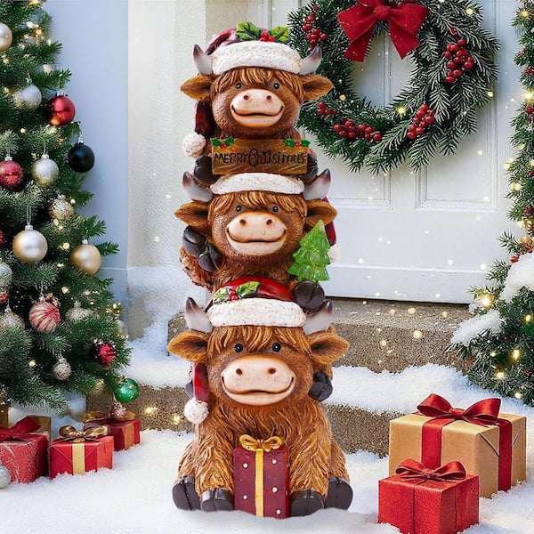 Highland Cow Decor with Solar Light Triple Highland Cow Christmas