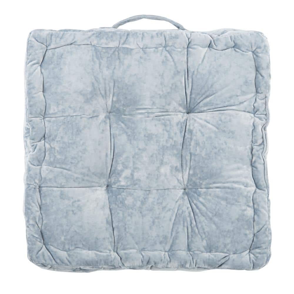 Belia Light Grey Velvet Tufted Square Floor Pillow