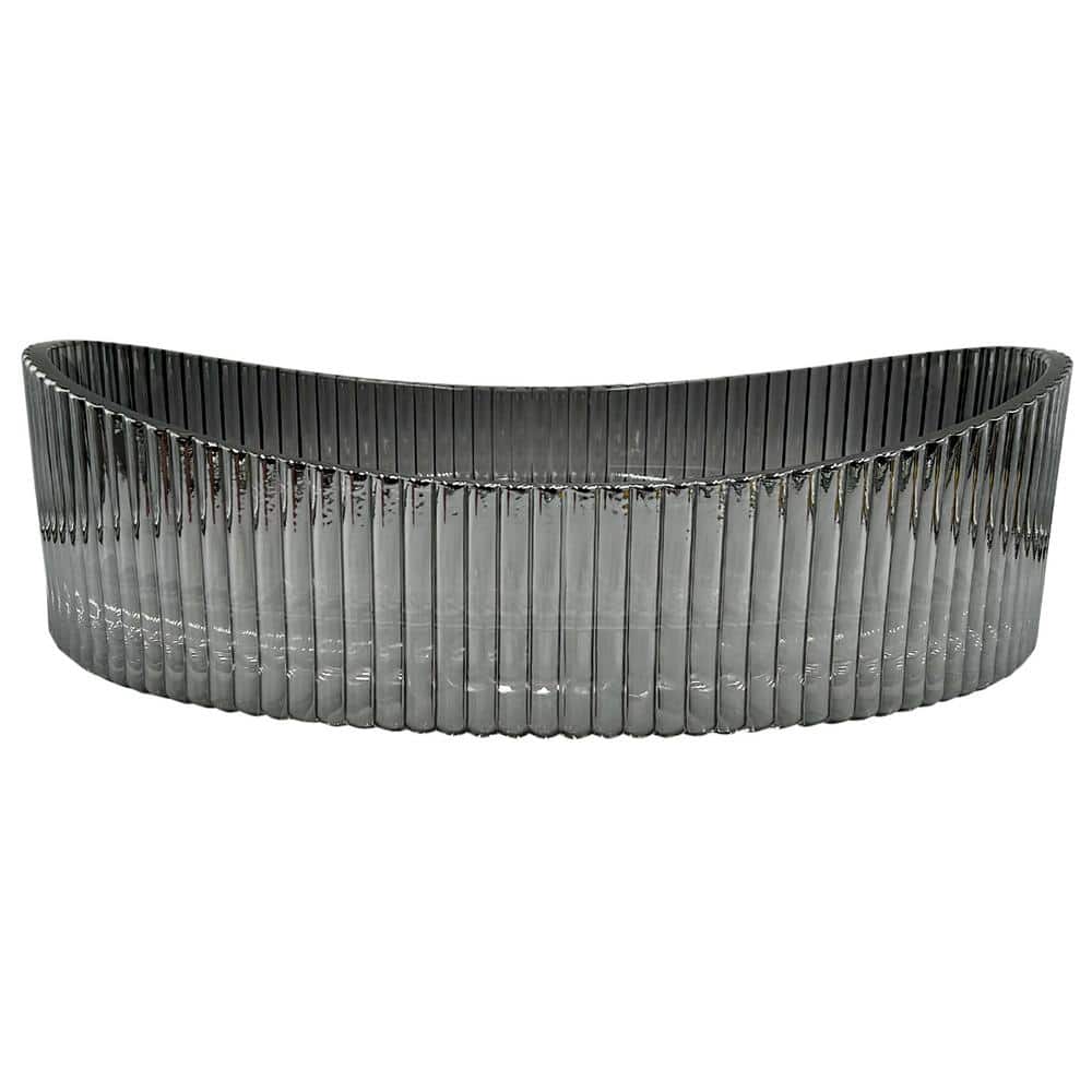 20'' Ribbed Gray Glass Oval Vessel Sink