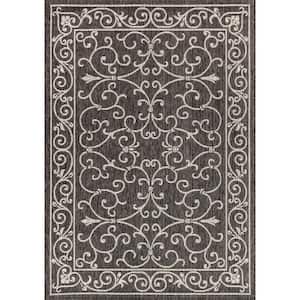 Charleston Vintage Filigree Black/Gray 3 ft. 1 in. x 5 ft. Textured Weave Indoor/Outdoor Area Rug