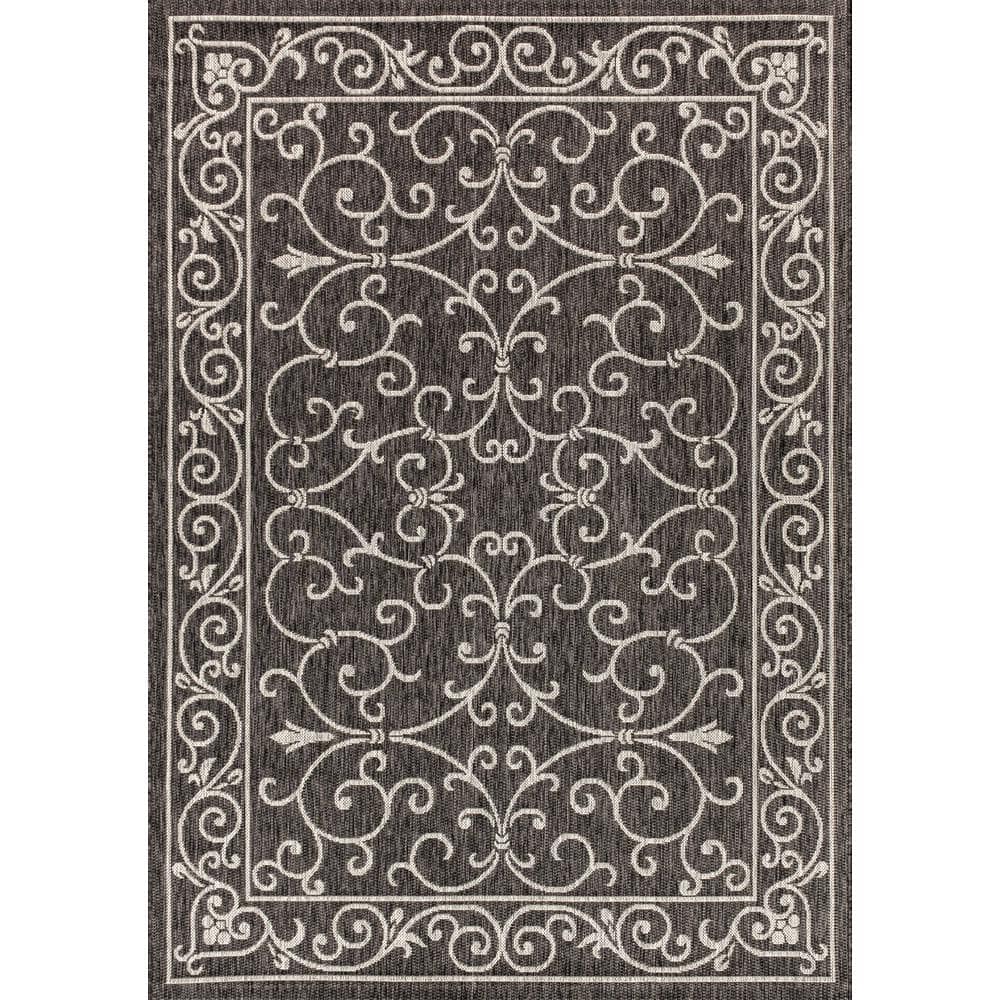 Charleston Black and Gray Filigree 9' x 12' Indoor/Outdoor Area Rug