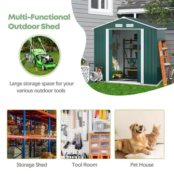 Jaxpety 7-ft x 4-ft Galvanized Steel Storage Shed in Green | HG61S0647