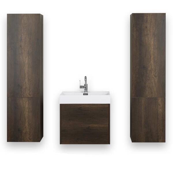 Streamline 23.6 in. W x 19.3 in. H Bath Vanity in Brown with Resin Vanity Top in White with White Basin