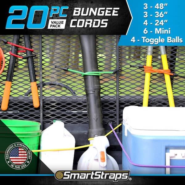 Standard Bungee Cord with Hooks Value Pack Assortment - 20 piece