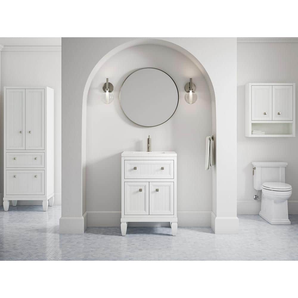 Hearthaven 24" White MDF Wall Cabinet with Nickel Hardware