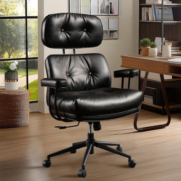 Allwex Kro PU Fabric Swivel Ergonomic Office Task Chair in Black with Recliner High Back Lumbar Support Adjustable Arms
