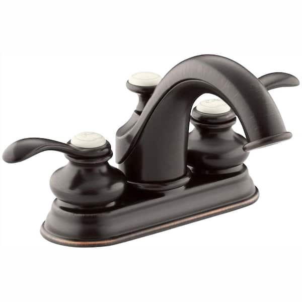 KOHLER Fairfax 4 in. Centerset 2-Handle Mid-Arc Water-Saving Bathroom Faucet in Oil-Rubbed Bronze