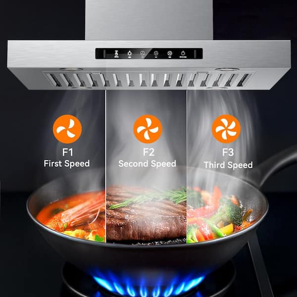VIKIO PRO 30 in. 600 CFM Ductless Island Range Hood in Stainless