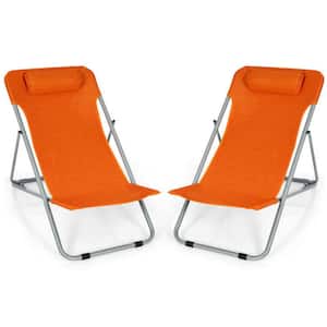 2-Pieces Orange Portable Beach Chair 3-Position Lounge Chair with Headrest