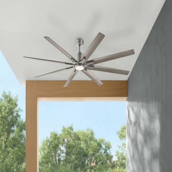 Kensgrove II 84 in. Smart Indoor/Covered Outdoor Brushed Nickel Ceiling Fan with Remote Included Powered by Hubspace