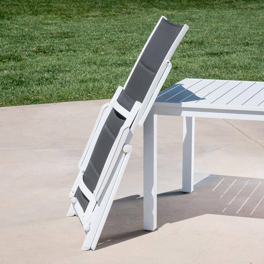 Regis Gray and White Aluminum Sling Folding Chaise Lounger