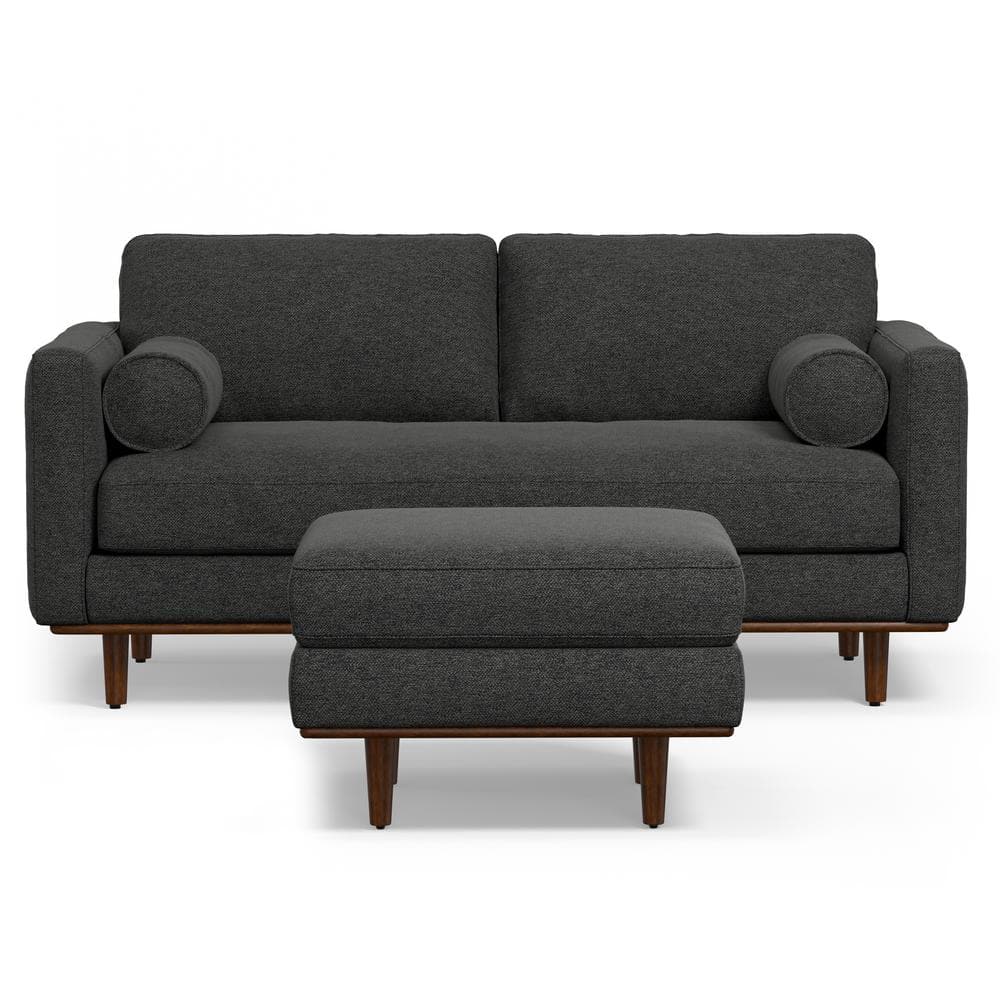 Charcoal Grey Leather Lawson Sofa with Ottoman and Pillow-Top Arm