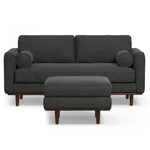 Morrison 72 in. Straight Arm Woven-Blend Fabric Rectangle Mid-Century Modern Wide Sofa Set in Charcoal Grey