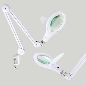 Lightview Pro 33 in. White Plug-in Adjustable Swing Arm Integrated 2.25X Magnifying LED Desk Clamp Lamp