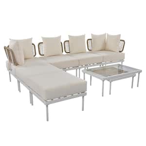 8-Piece Outdoor Sectional Sofa Patio Conversation Set with Beige Cushions