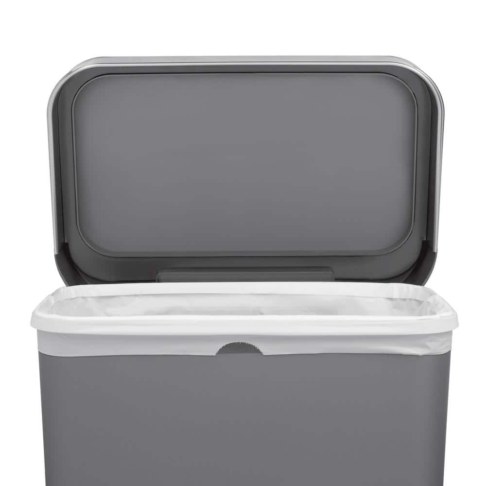 Gray Plastic Rectangular Step Trash Can with Silent Lid