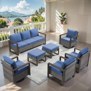 Allcot Gray Wicker 7-Piece Patio Sofa Set Outdoor Deep Seating Conversation Set with Gray Cushions