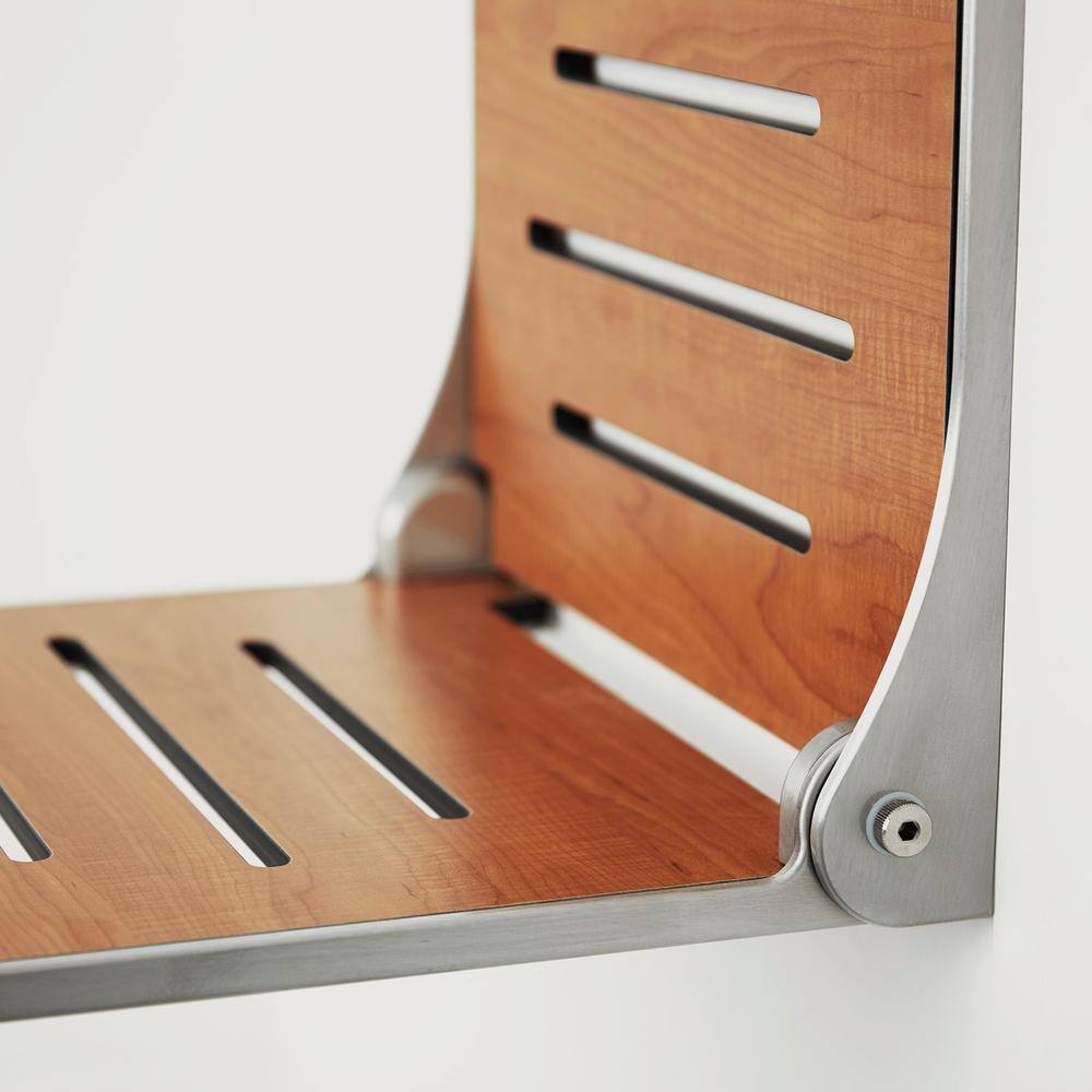 Silhouette Rustic Teak Folding Shower Seat with Silver Frame
