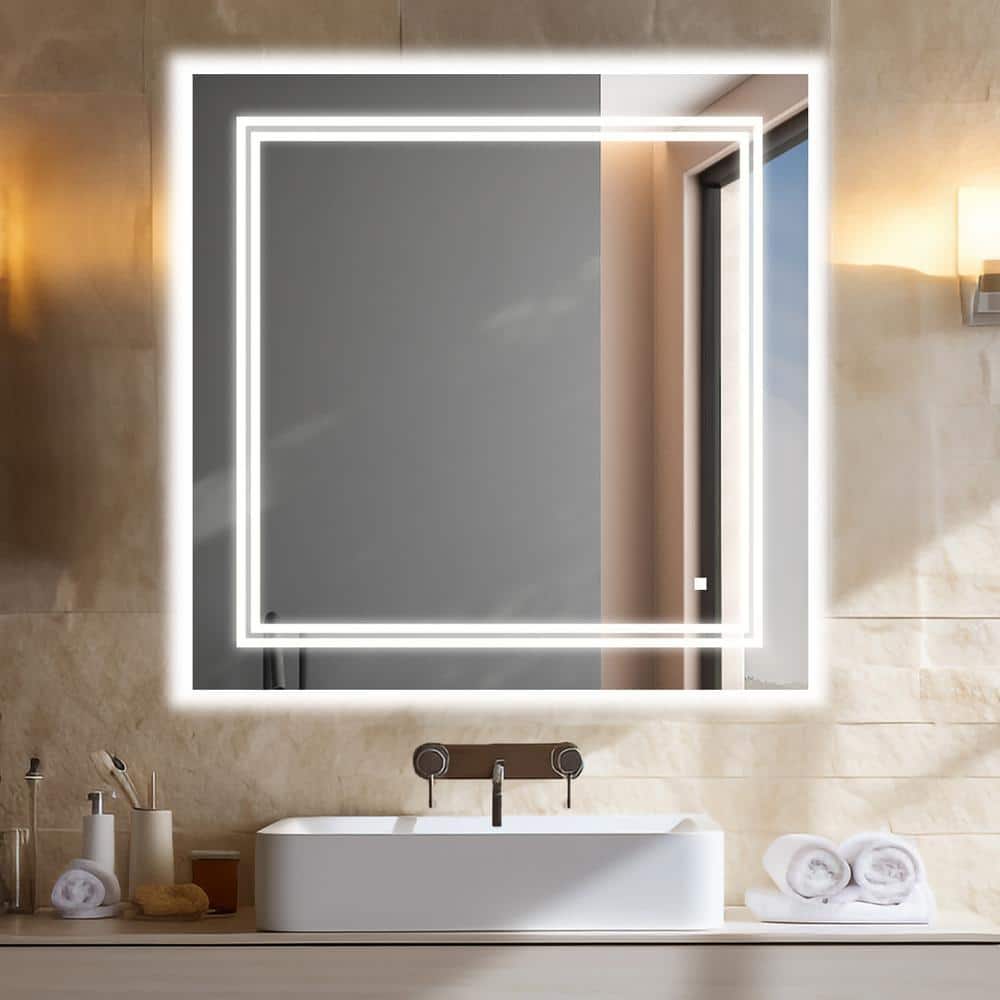 AQUADOM Soho LED Mirror with Defogger and Dimmable, Backlit + Front Lit.