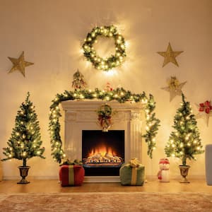 9 ft. Pre-Lit Christmas Decoration Set Artificial Christmas Garland Wreath and Entrance Trees (4-Pieces)